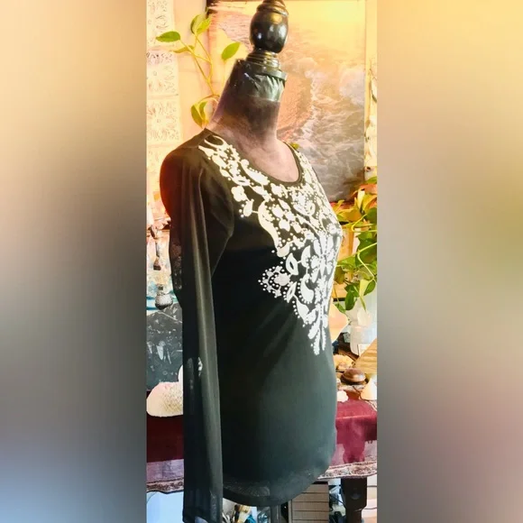 INC International Concepts Mesh Bohemian Jeweled Summer Flow & Go Blouse Body M - Picture 5 of 6